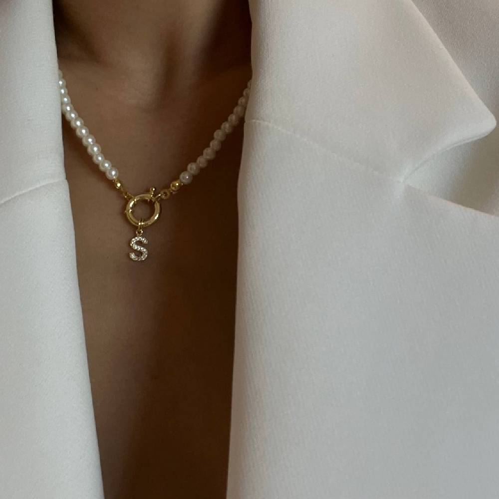 Kardelen Pearl Chain zirkonia Buchstaben Halskette - 925 SILBER Saisonale Angebote