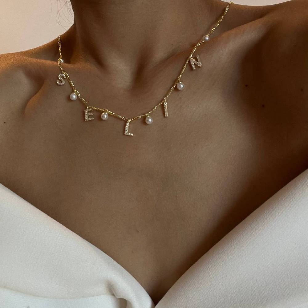 Kardelen CHOCKER NAMENSKETTE MIT PERLE - 925 SILBER Räumungsverkauf