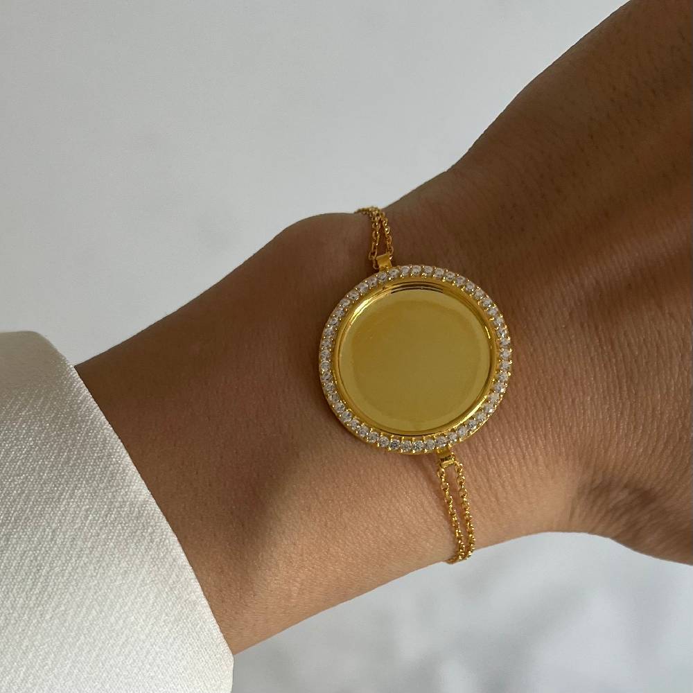 Kardelen Zirkonia Plättchen Gravurarmband - 925 SILBER Kostenlose Rückgabe