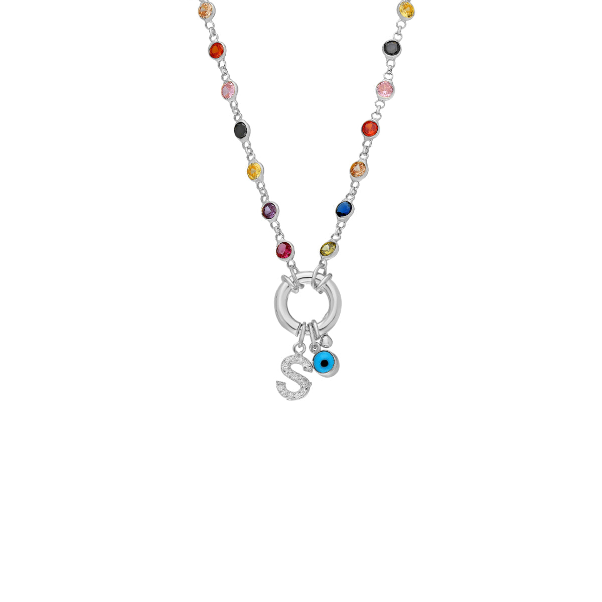 Kardelen Rainbow Buchstaben Halskette mit Nazar - 925 SILBER Sonderangebot