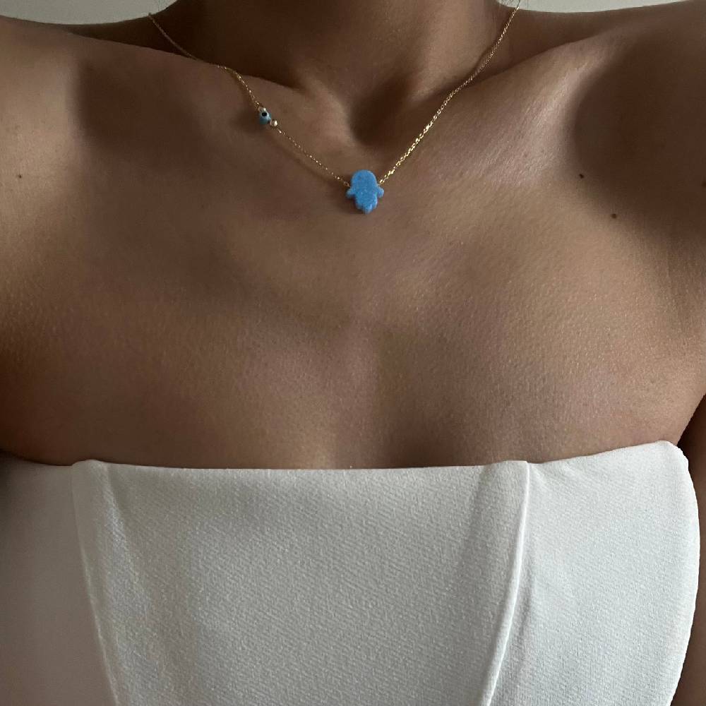 Kardelen Fatimas Hand Opal Kette mit Nazar - 925 SILBER Bestseller