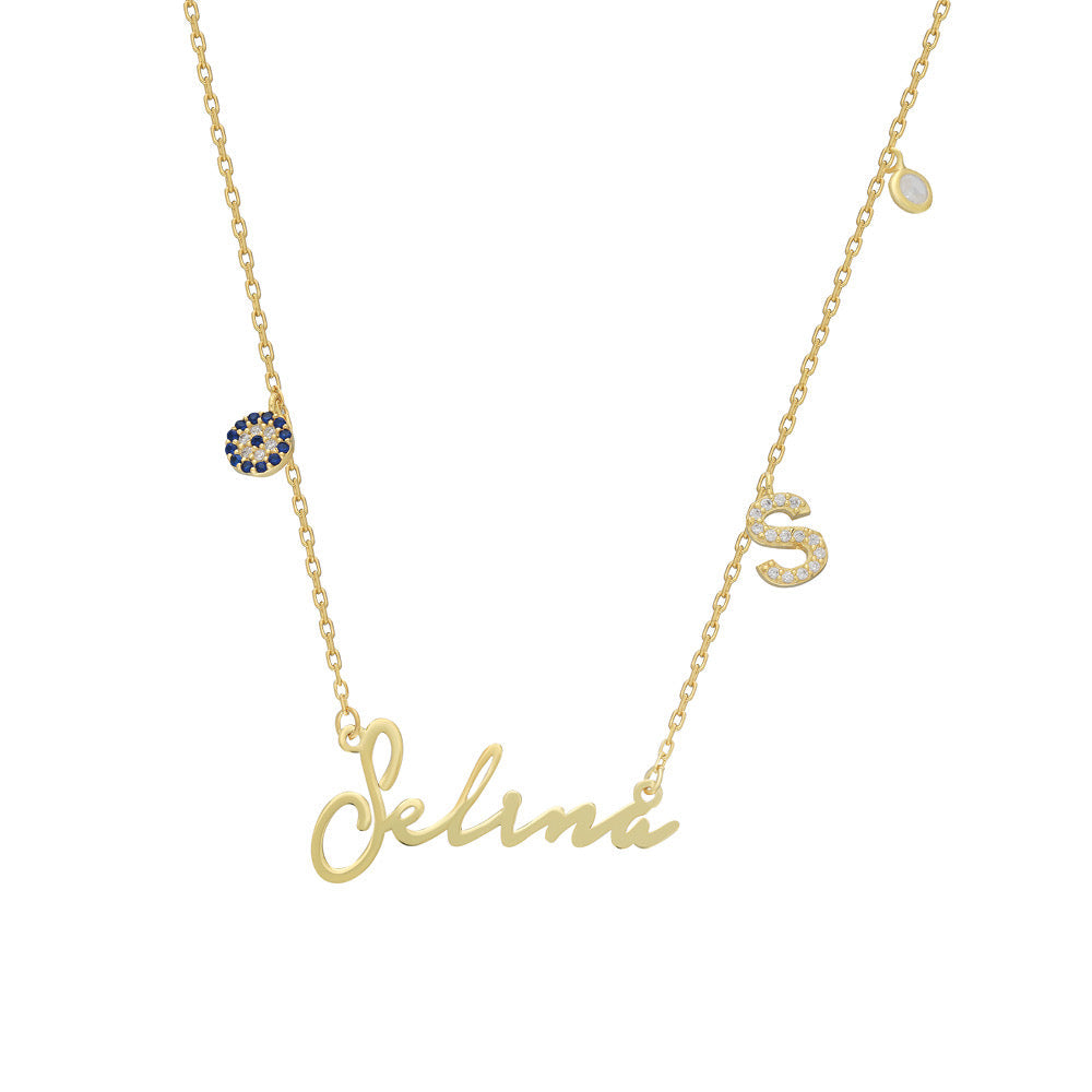 Kardelen Namenskette Notera mit Initial und Nazar - 925 SILBER Super Sparpreis