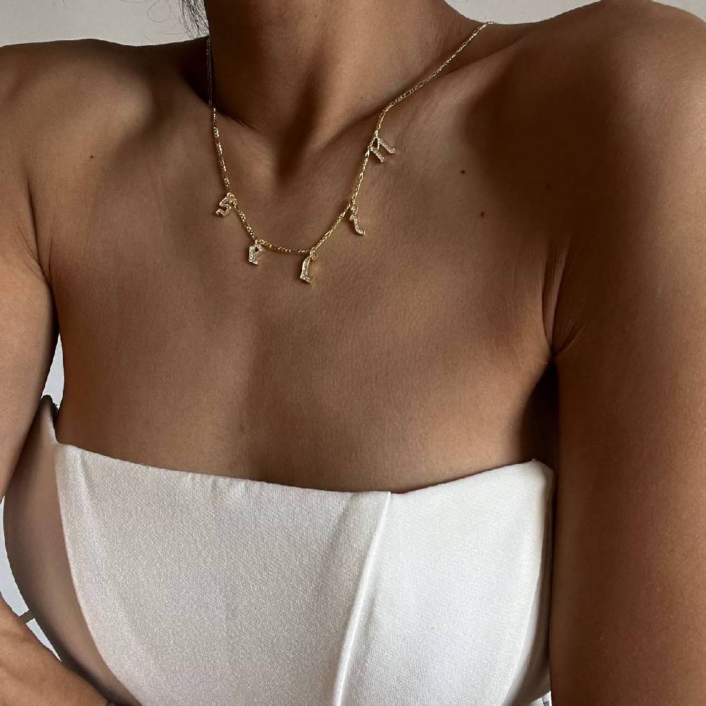 Kardelen Chocker Namenskette mit Zirkonia Gothic - 925 SILBER Letzter Tag