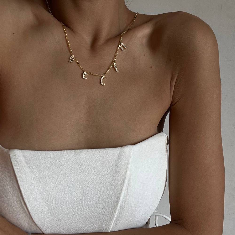 Kardelen Chocker Namenskette mit Zirkonia Gothic - 925 SILBER Letzter Tag