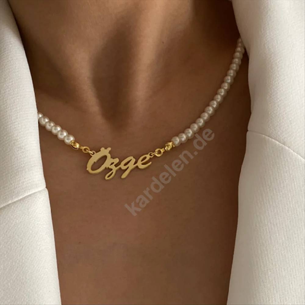 Kardelen Signatur Kette Waagerecht mit Perlen - 925 SILBER 50% Rabatt mit kostenlosem Versand