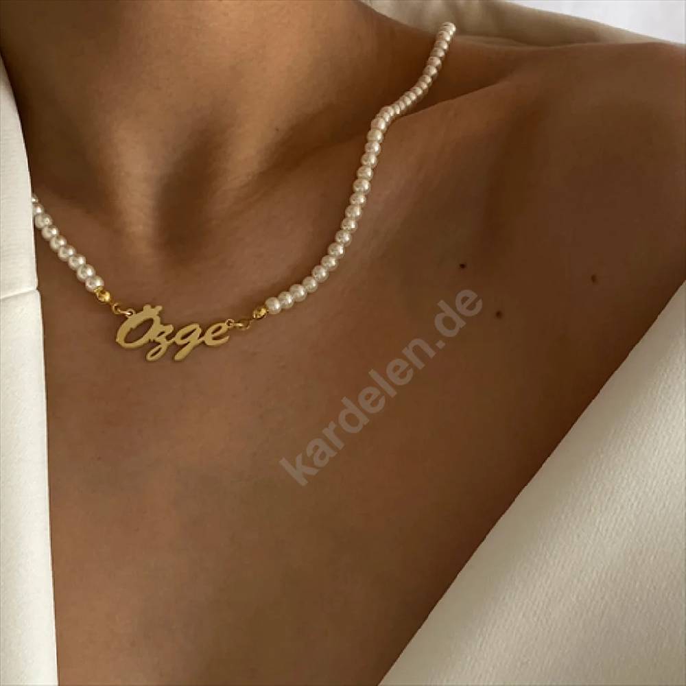 Kardelen Signatur Kette Waagerecht mit Perlen - 925 SILBER 50% Rabatt mit kostenlosem Versand