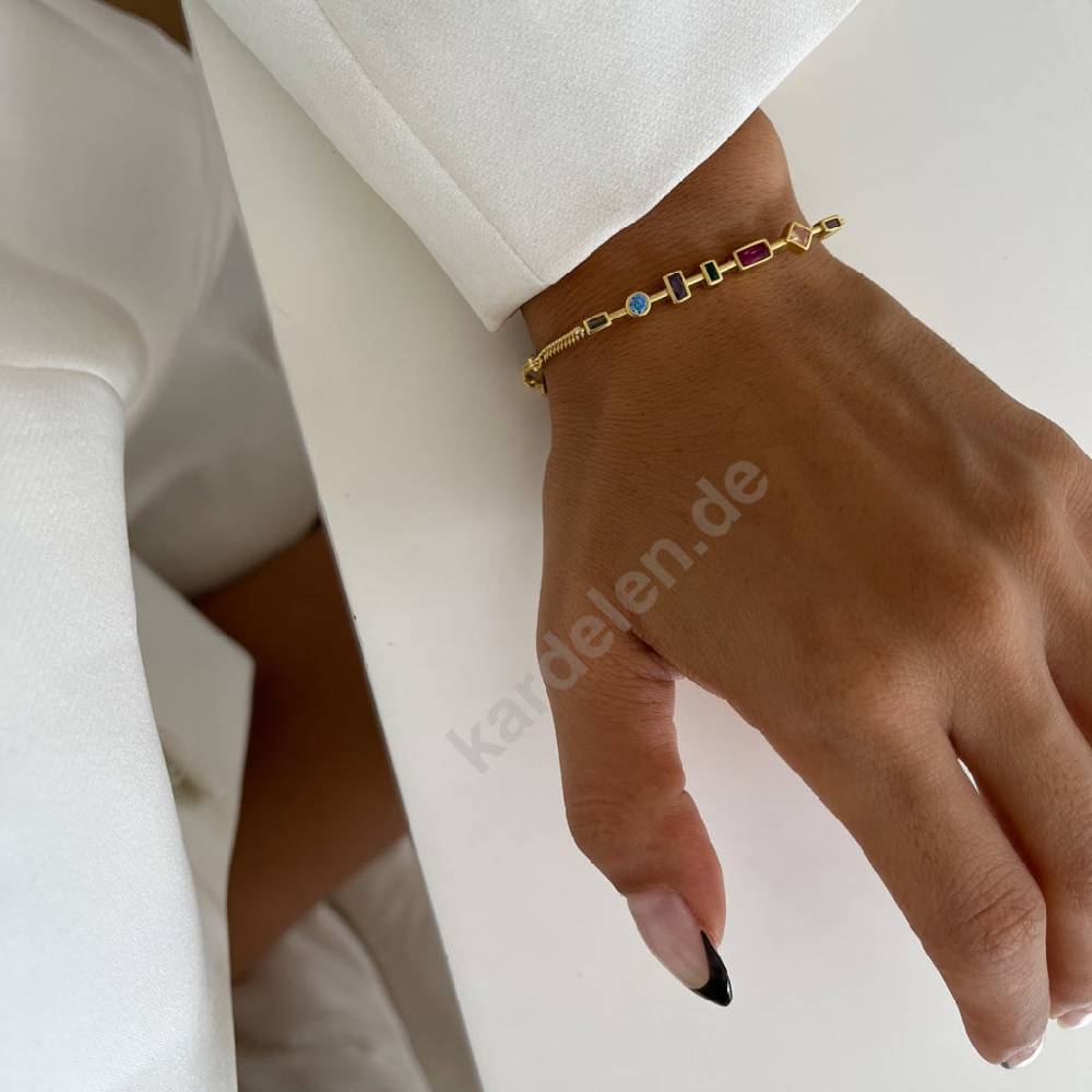 Kardelen Colorfull Stein Armkette - 925 SILBER Im Verkauf
