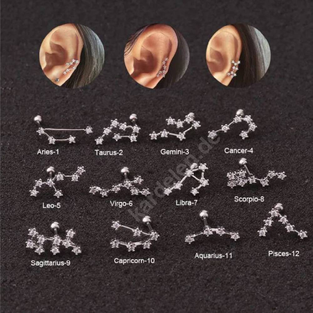 Kardelen STERNZEICHEN ZIRKONIA PIERCING - 925 SILBER Räumungsverkauf