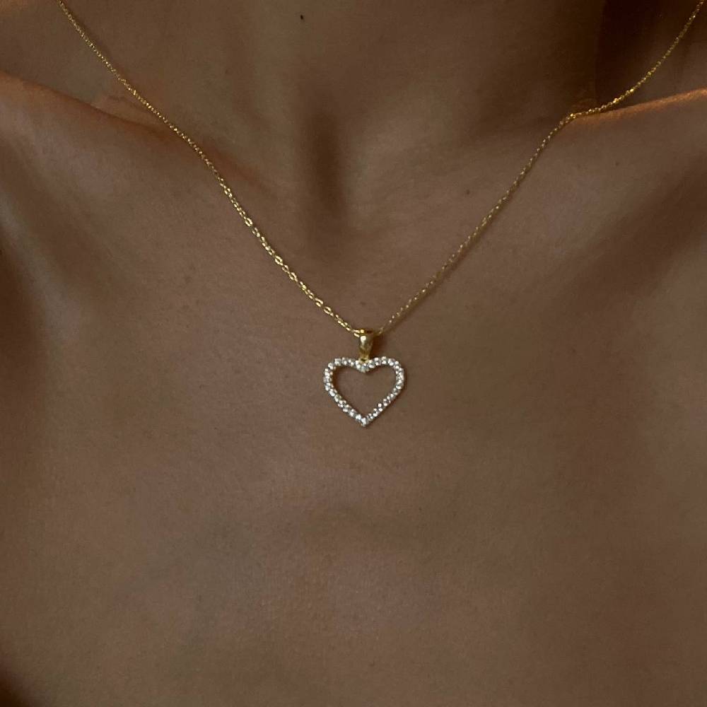 Kardelen Full Zirkonia Herz Kette - 925 SILBER Sonderangebot der Fabrik
