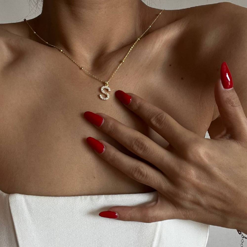Kardelen Zirkonia Vintage Letter Necklace - 925 SILBER 2025