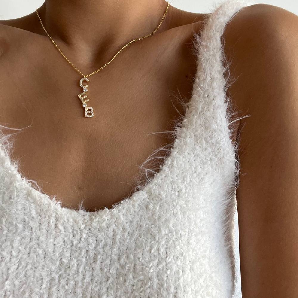 Kardelen Chocker Senkrecht Zirkonia Buchstabenkette - 925 SILBER Rabatt