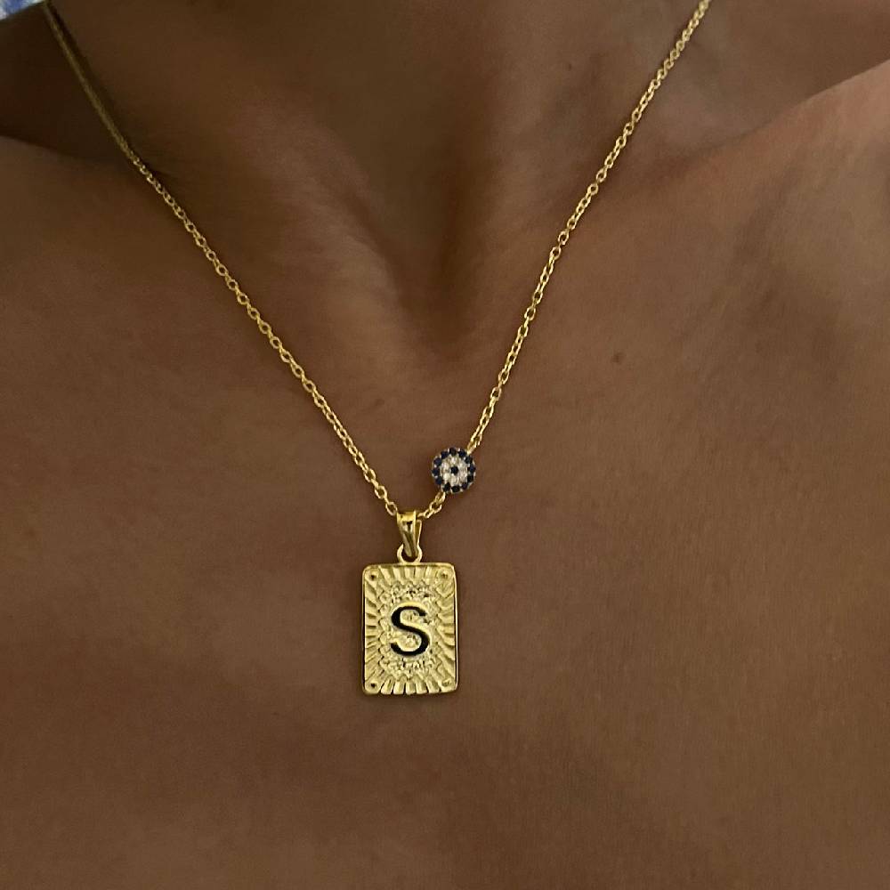 Kardelen Vintage Buchstaben Kette mit Nazar - 925 SILBER Jubiläumsangebot