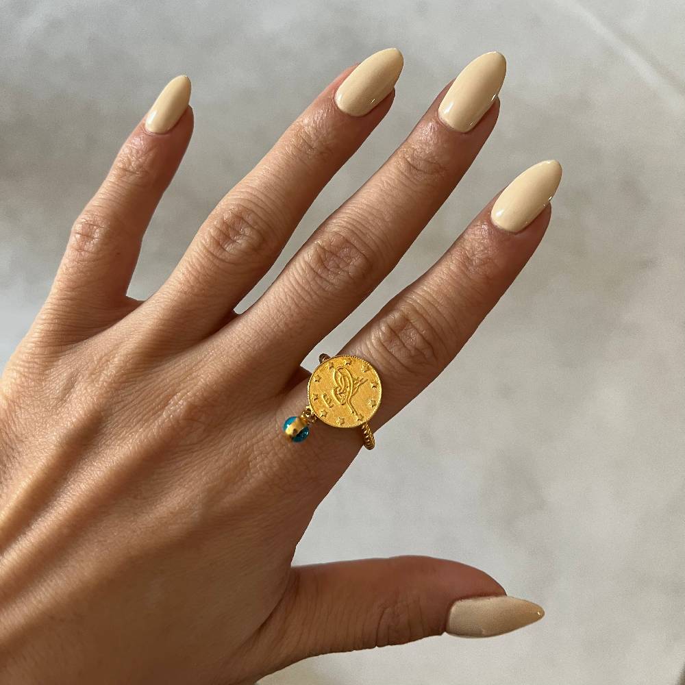Kardelen Ceyrek Ring mit Nazar - 925 SILBER Zeitlich begrenztes Angebot
