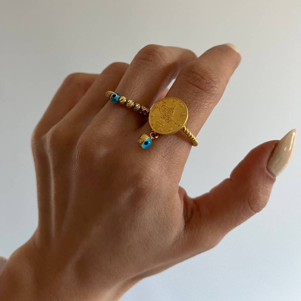 Kardelen Ceyrek Ring mit Nazar - 925 SILBER Zeitlich begrenztes Angebot