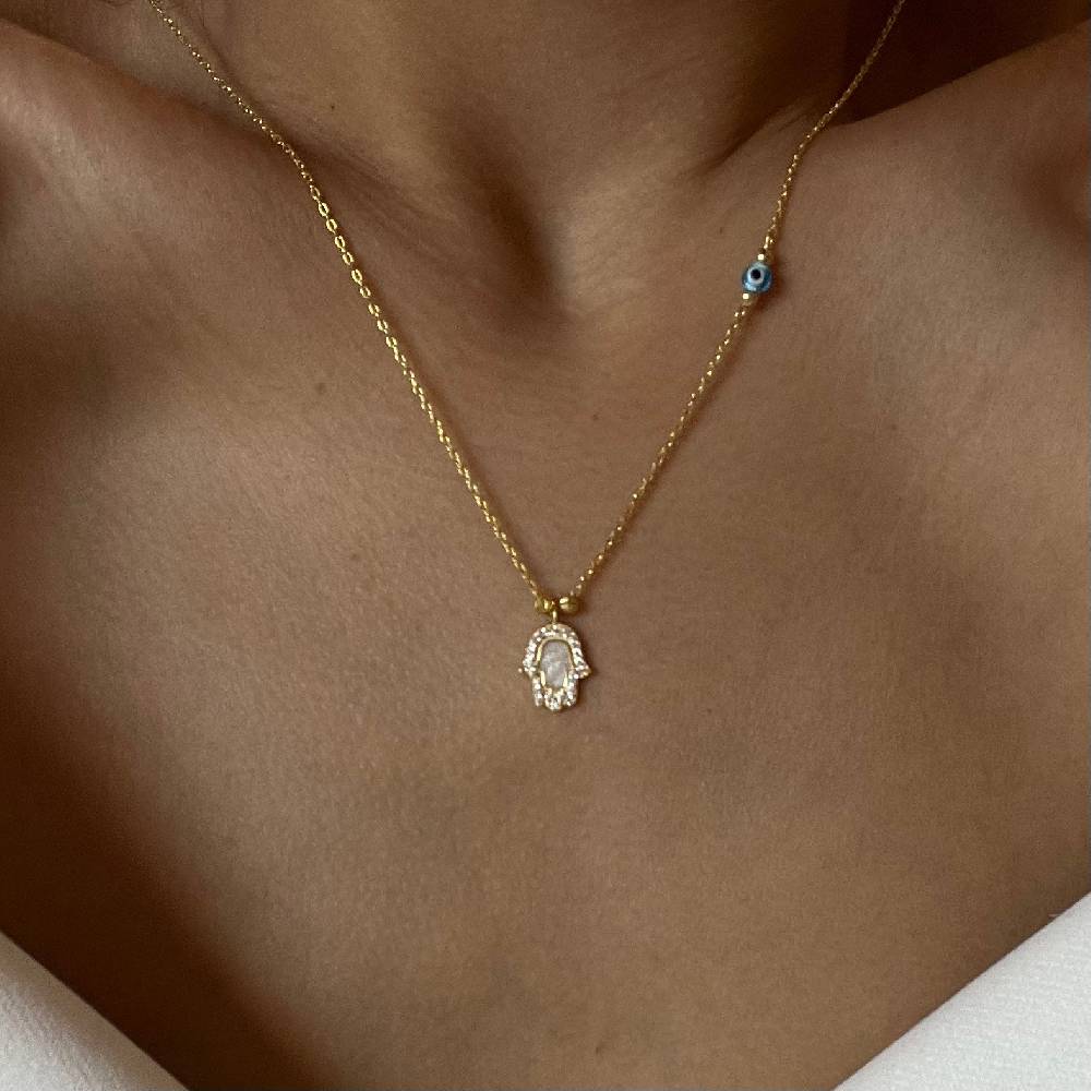 Kardelen Fatimas Hand mit Nazar Halskette - 925 SILBER Saisonale Angebote