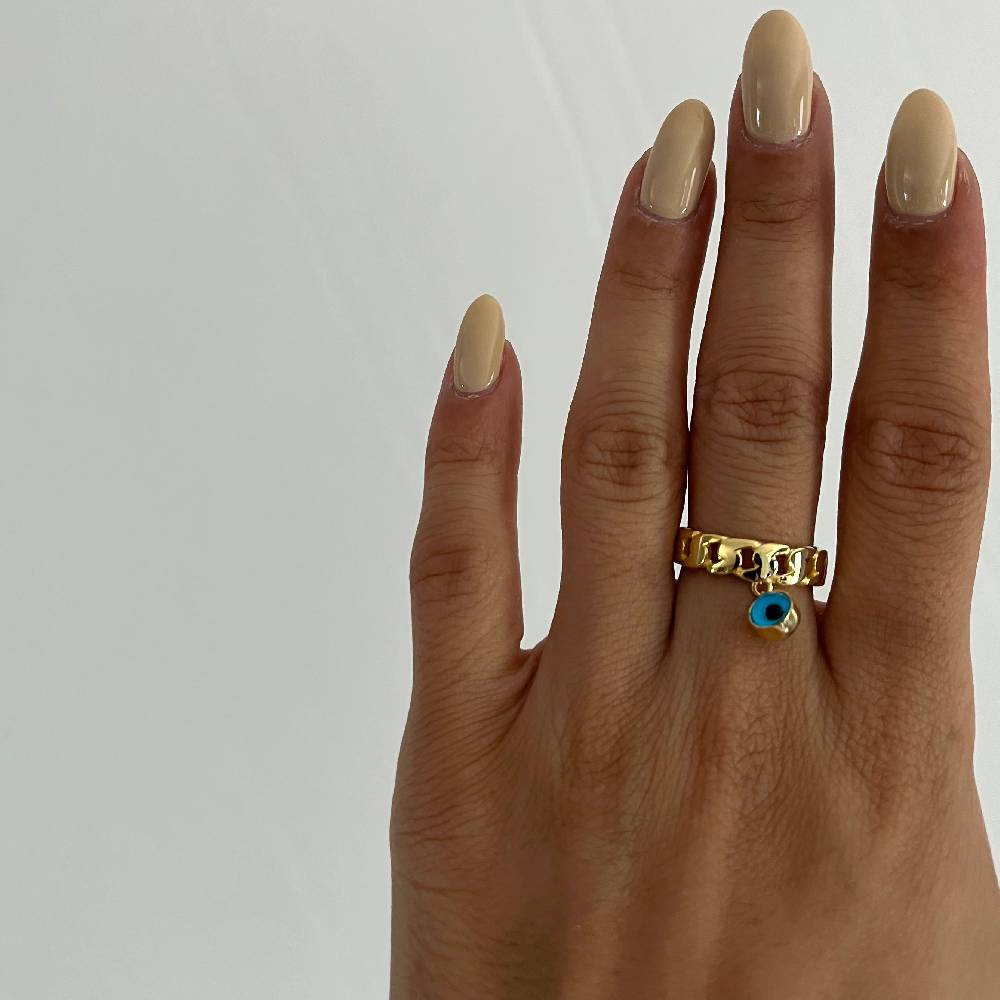 Kardelen Nazar Cuban Link Ring - 925 SILBER Sonderangebote