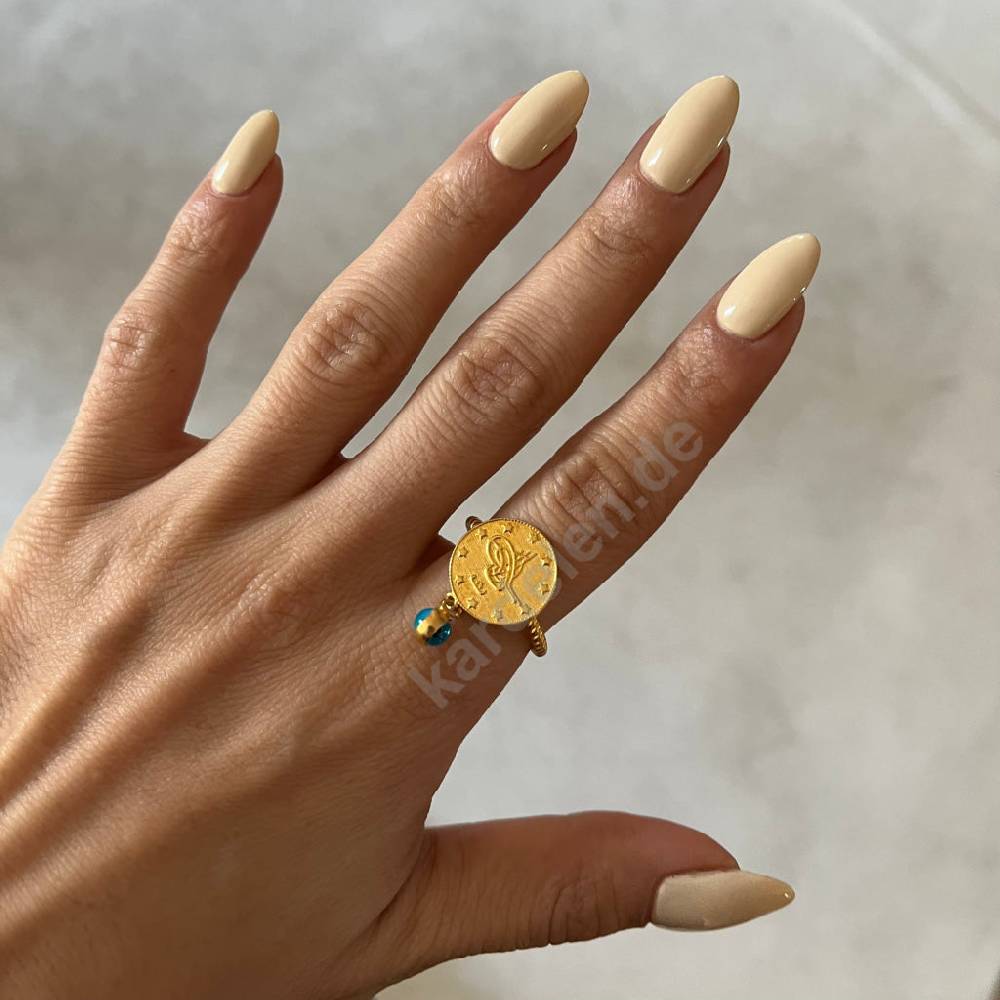 Kardelen 14K GOLD CEYREK RING MIT NAZAR Vierteljährliche Förderung