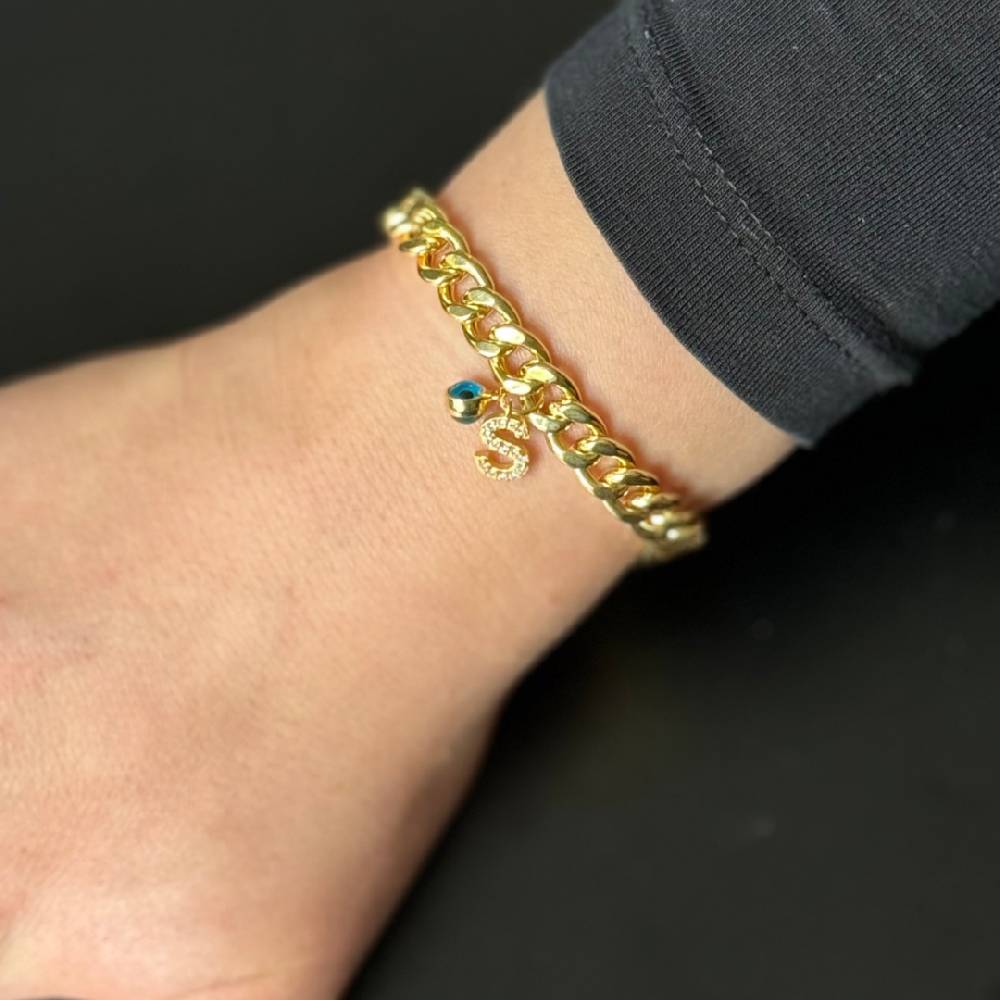 Kardelen Big Gourmet Armband mit Initialen und Nazar - 925 SILBER Nur noch ein Tag übrig