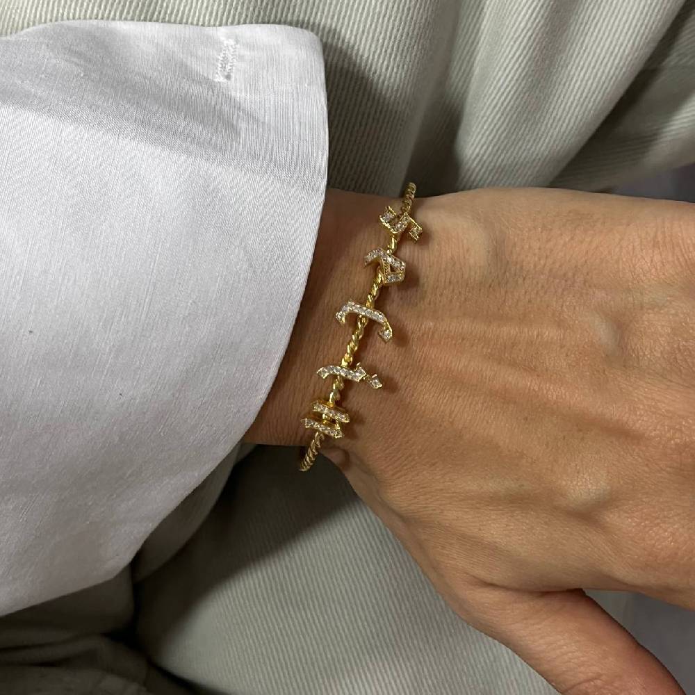 Kardelen Burma Armband mit Zirkonia Buchstaben Gothic - 925 SILBER Neueste Mode