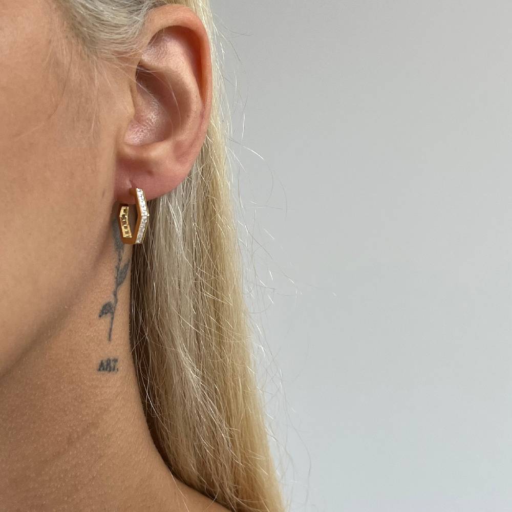 Kardelen Fünfeckige Ohrring mit Zirkonia - 925 SILBER Kostenlose Rückgabe