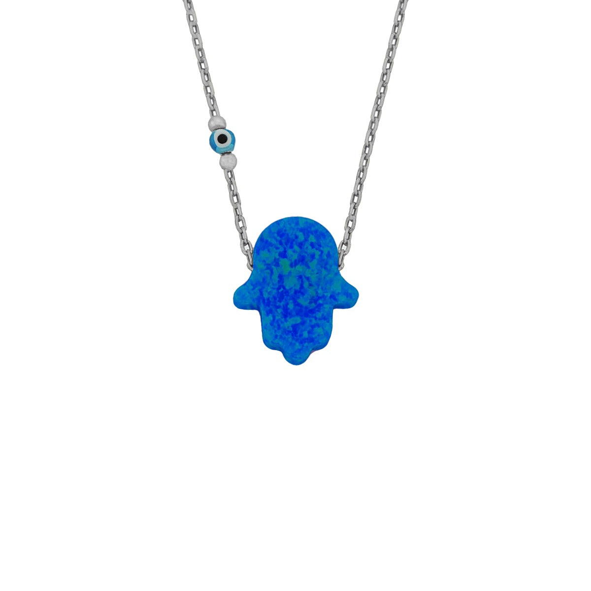 Kardelen Fatimas Hand Opal Kette mit Nazar Augenkette Dunkelblau - 925 SILBER zollfrei