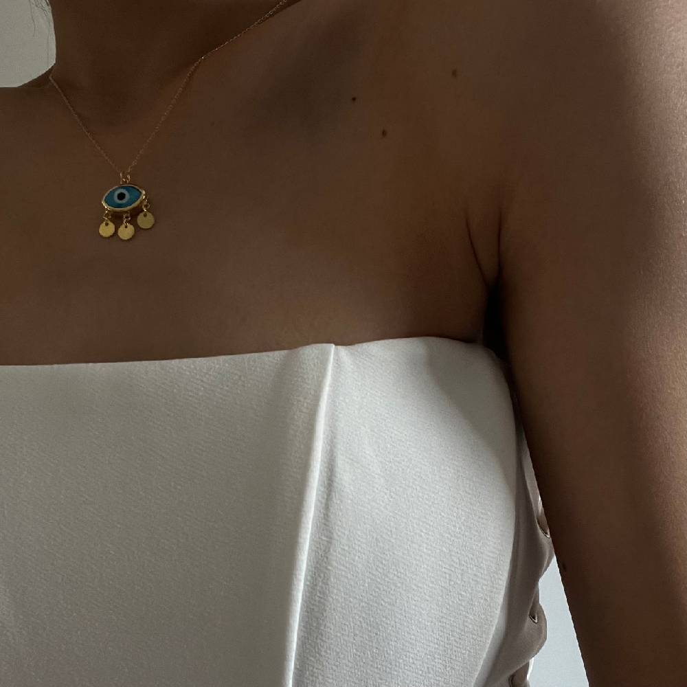 Kardelen Firuze Blue Nazar Eyes Necklace - 925 SILBER Outlet
