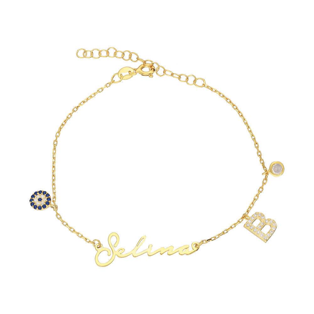 Kardelen NAMENSARMKETTE NOTERA MIT INITIAL UND NAZAR - 925 SILBER im Angebot