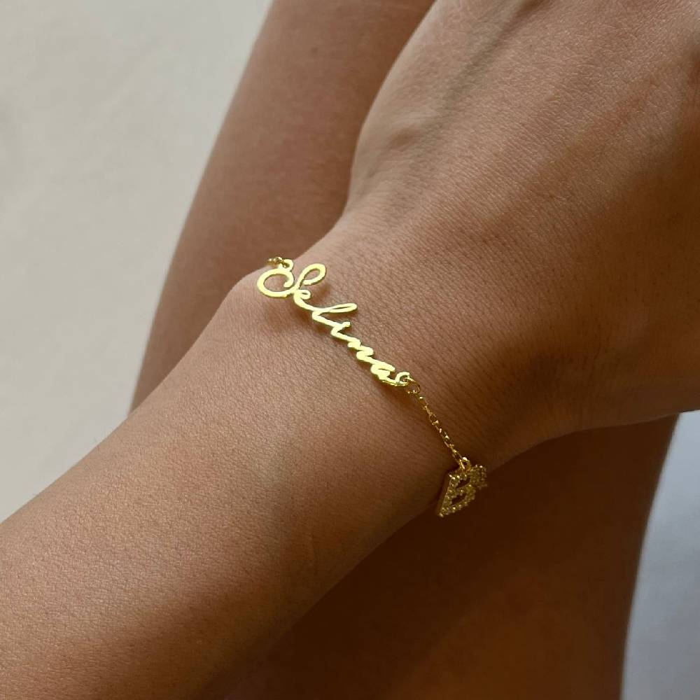 Kardelen NAMENSARMKETTE NOTERA MIT INITIAL UND NAZAR - 925 SILBER im Angebot