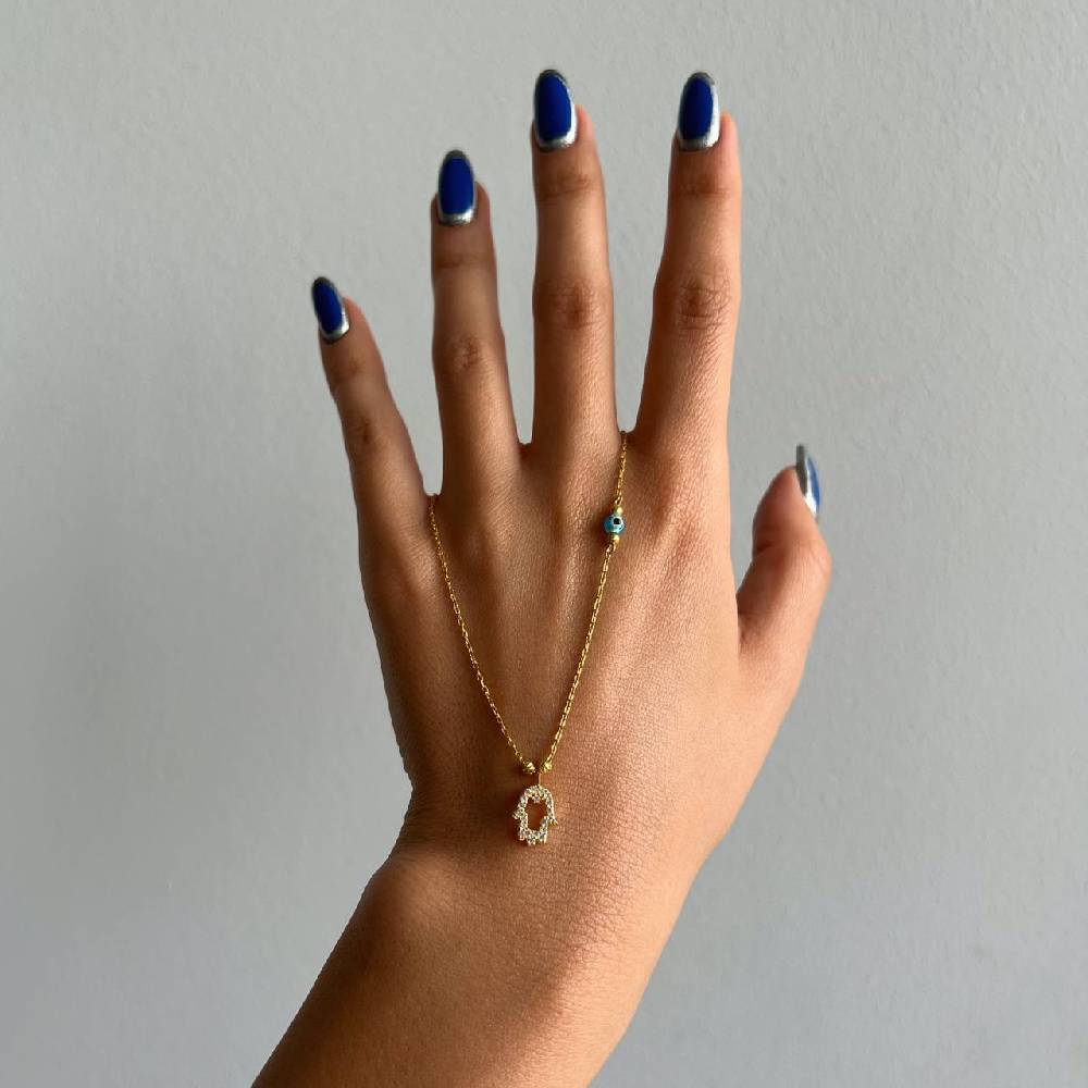 Kardelen FATIMAS HAND ZIRKONIA HALSKETTE MIT NAZAR - 925 SILBER Blitzangebot