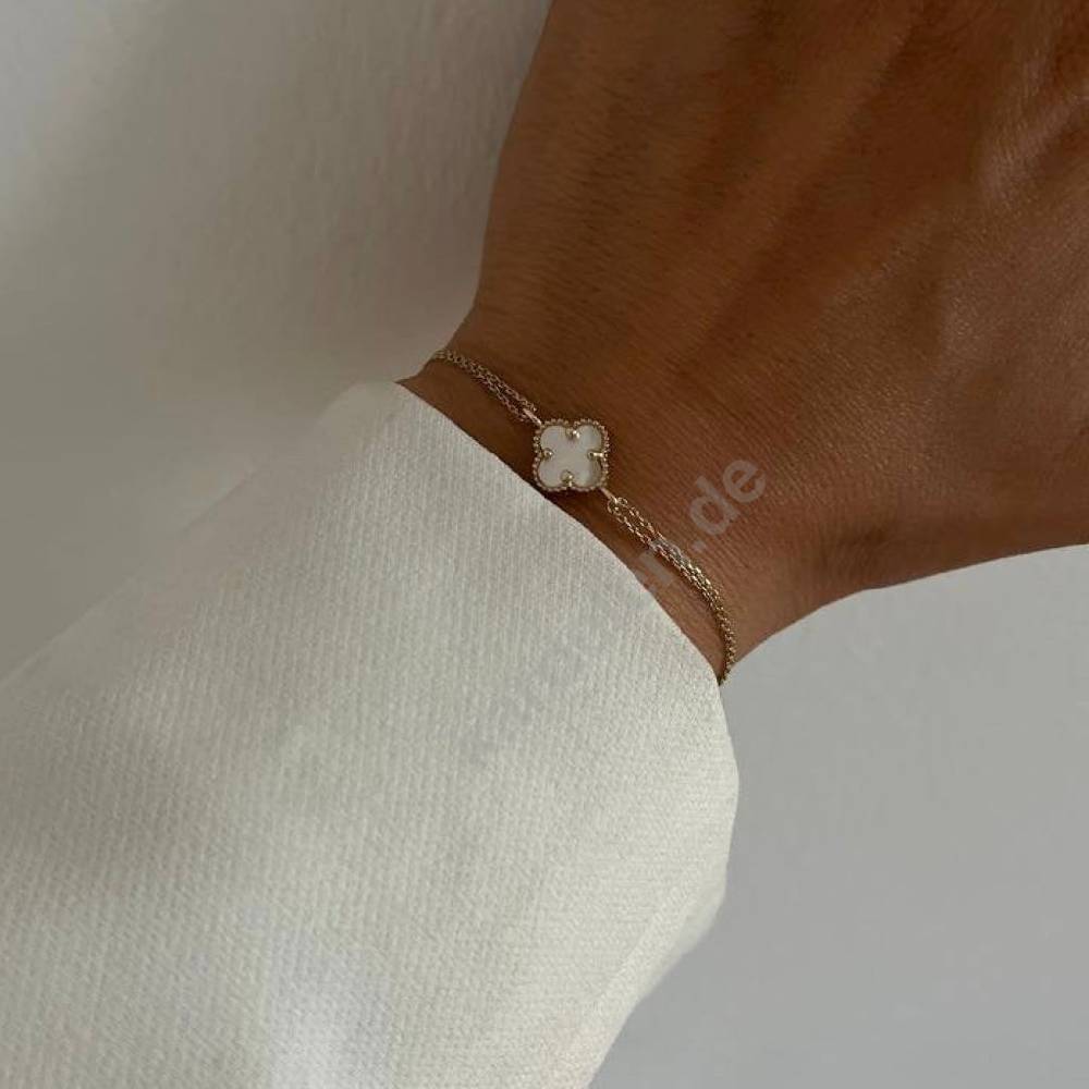 Kardelen 14k GOLD WEISSE KLEE ARMKETTE VIP-Rabatte