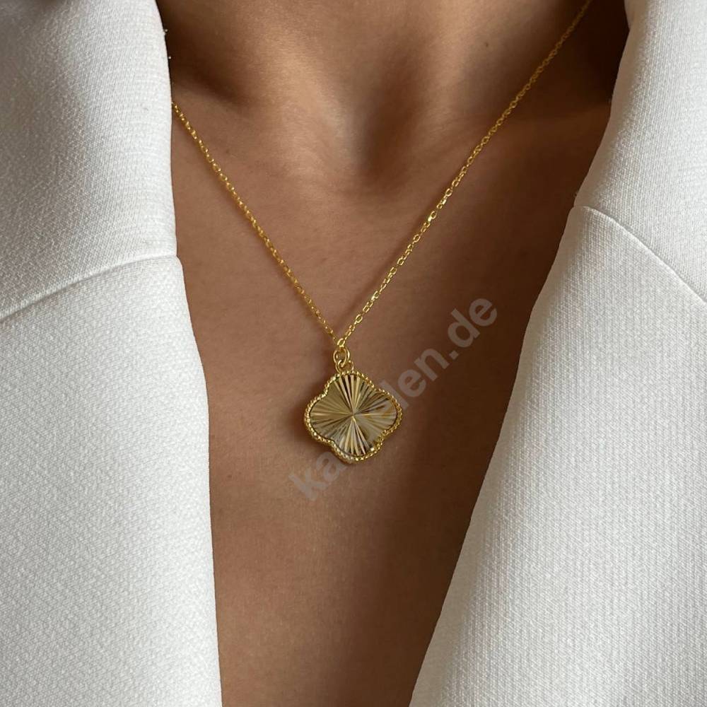 Kardelen 14K GOLD KLEE HALSKETTE II Kostenlose Rückgabe