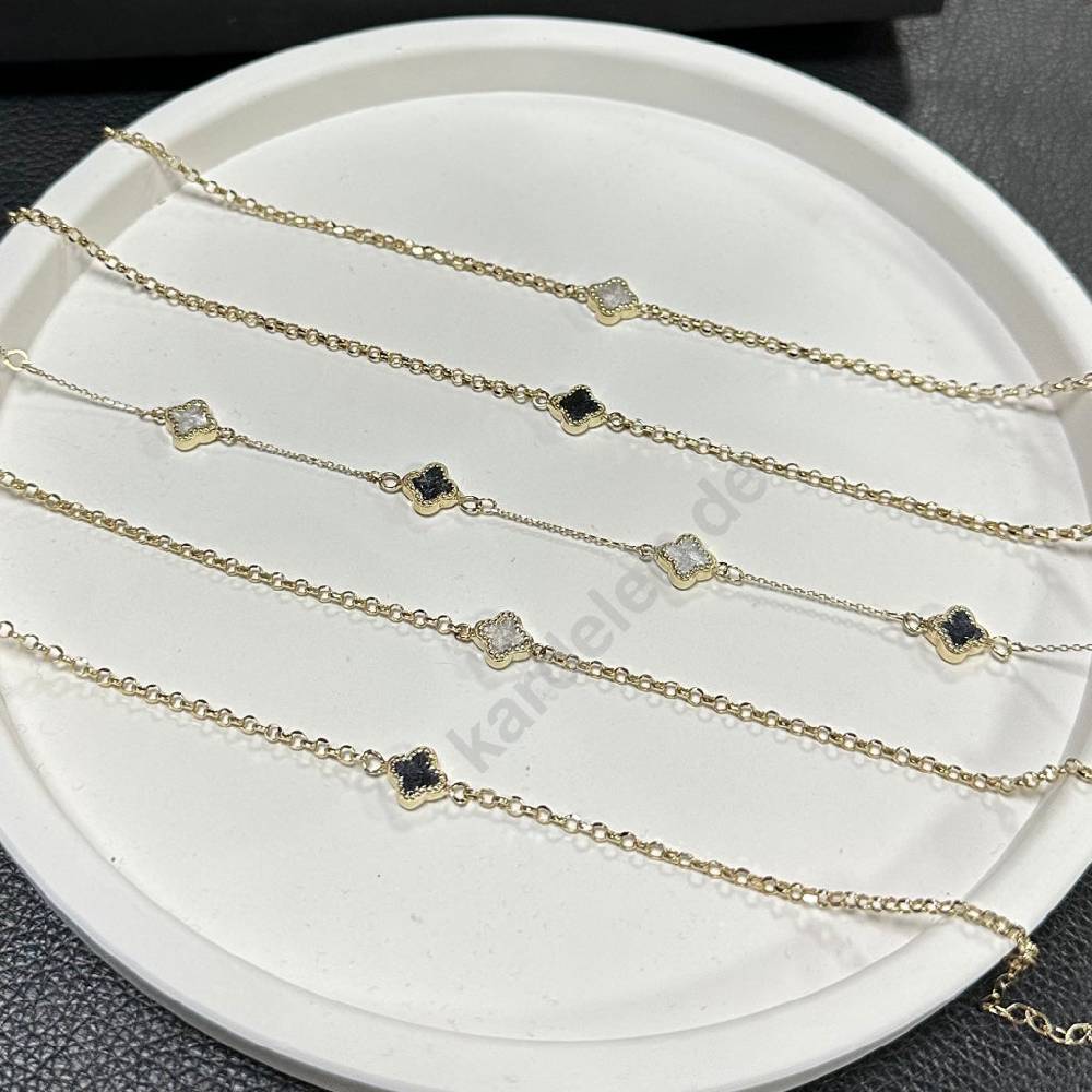 Kardelen 14K GOLD KLEE ARMKETTE III Sonderangebot der Fabrik
