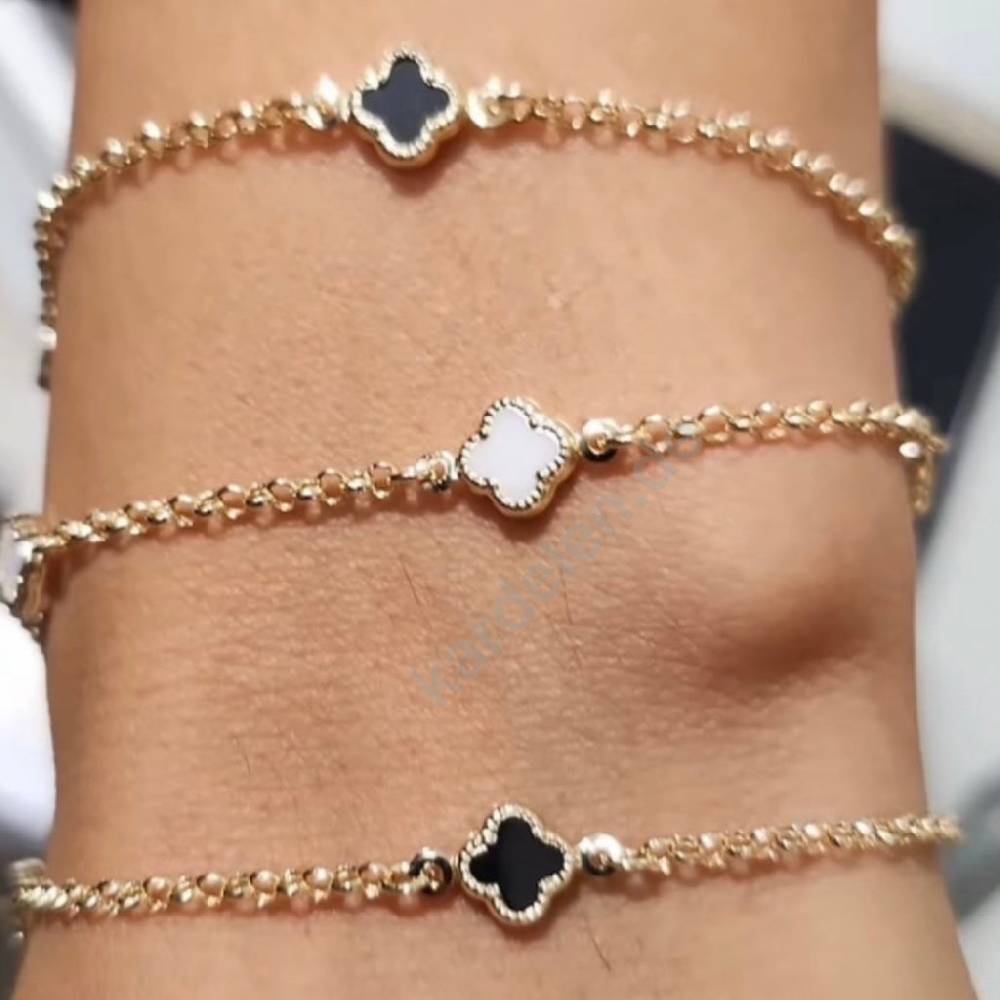 Kardelen 14K GOLD KLEE ARMKETTE III Sonderangebot der Fabrik