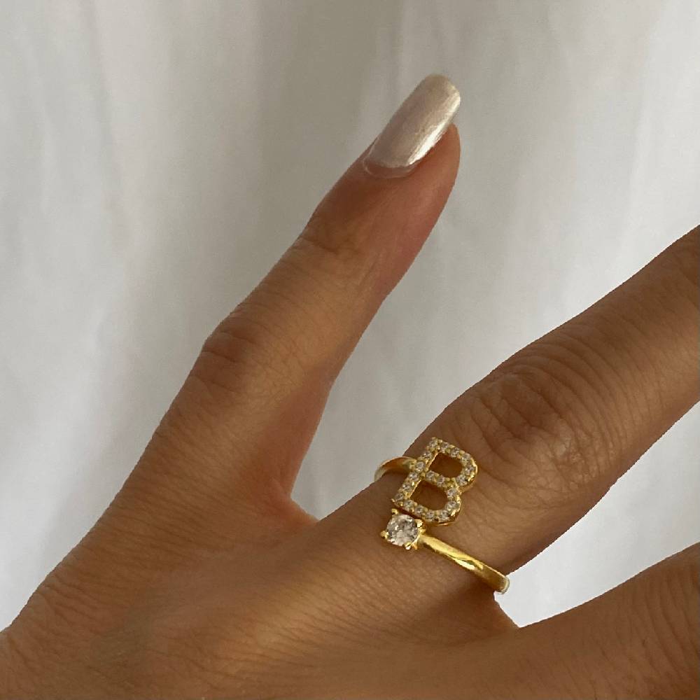 Kardelen Letter Diamond Ring - 925 SILBER Riesige Rabatte