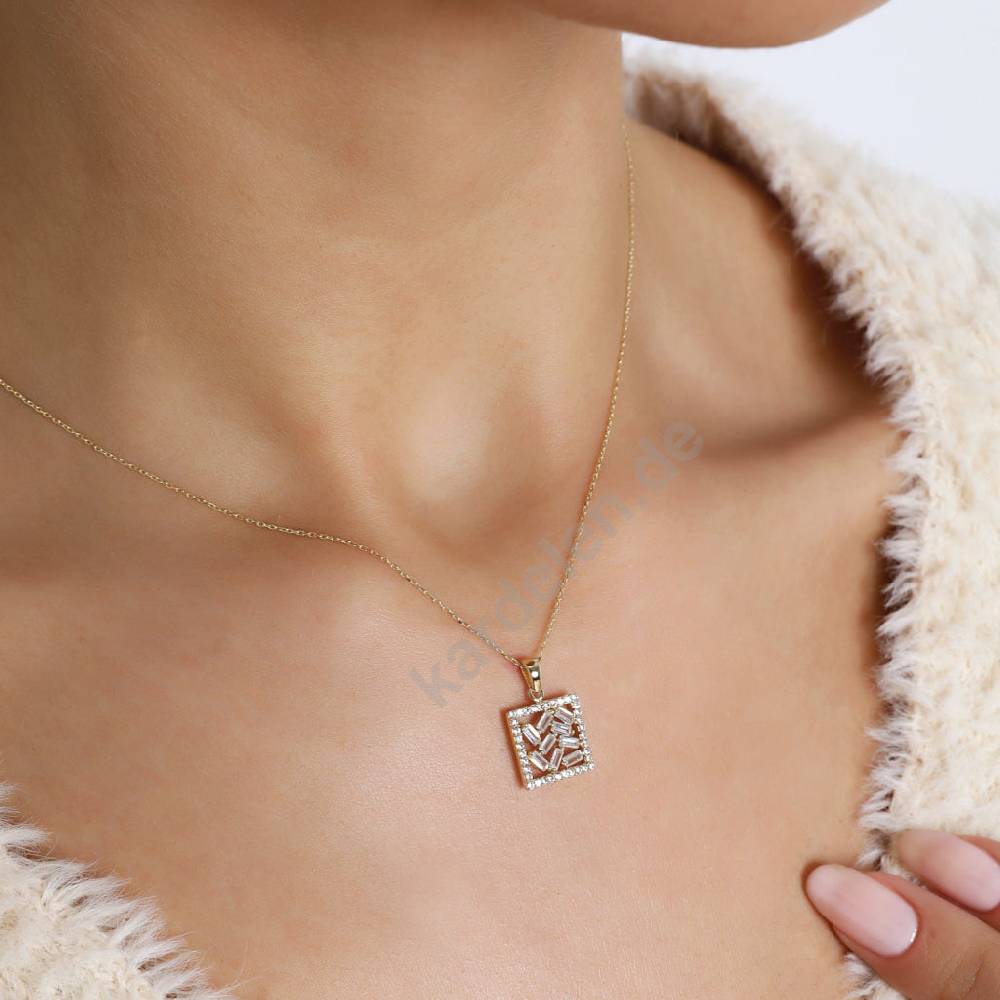 Kardelen 14K GOLD MINA ZIRKONIA HALSKETTE Meist gekauft