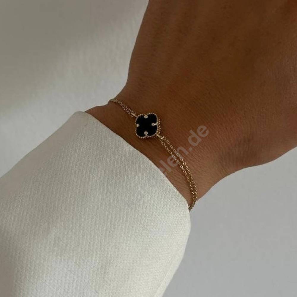 Kardelen 14k GOLD SCHWARZE KLEE ARMKETTE Fabrikpreis