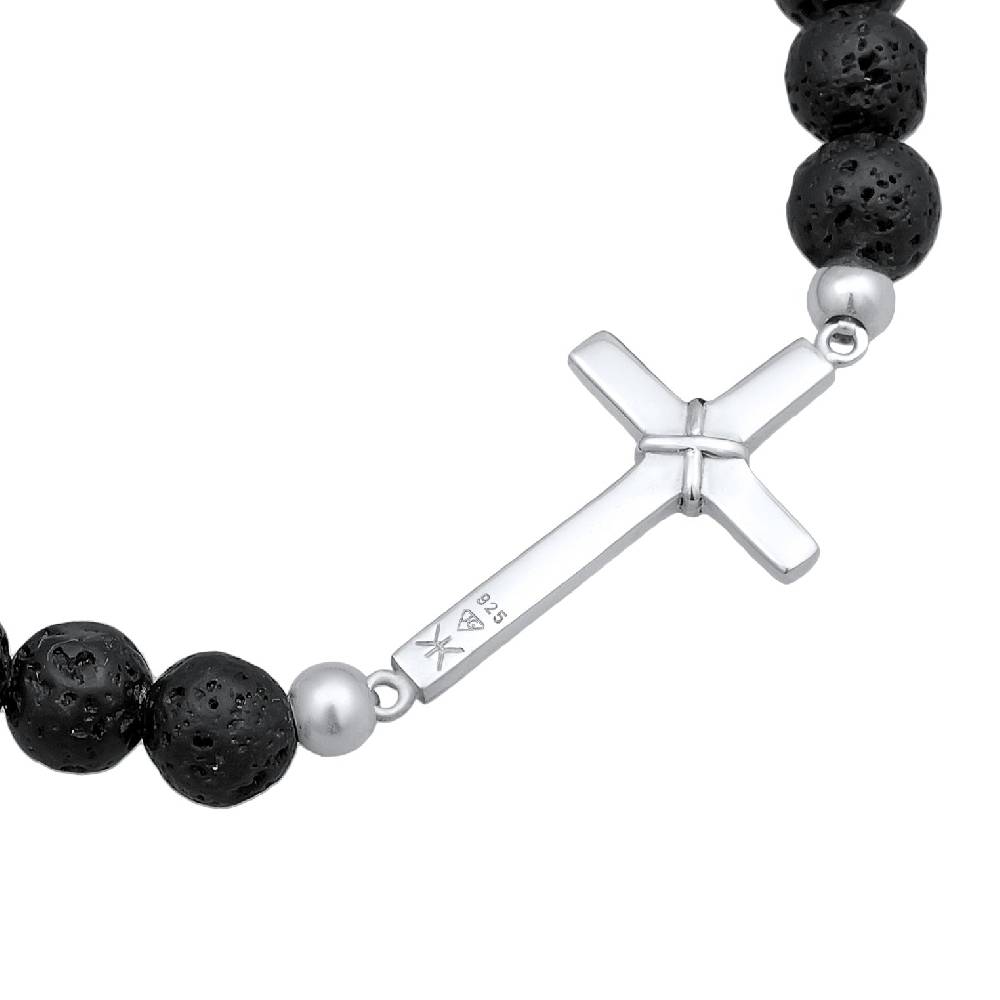 Kuzzoi Armband Kreuz | Lava Perlen (Schwarz) Outlet
