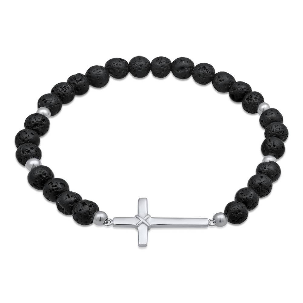 Kuzzoi Armband Kreuz | Lava Perlen (Schwarz) Outlet