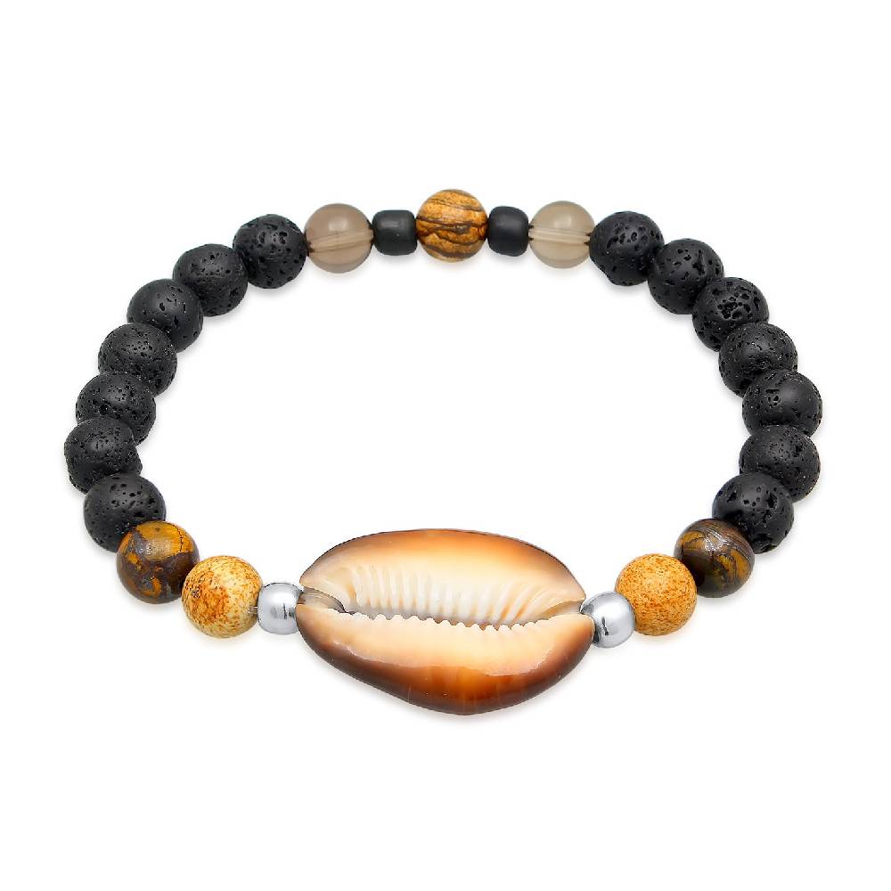 Kuzzoi Armband Kauri Muschel | Tigerauge, Lava Perlen Kauf eins, bekomm eins gratis