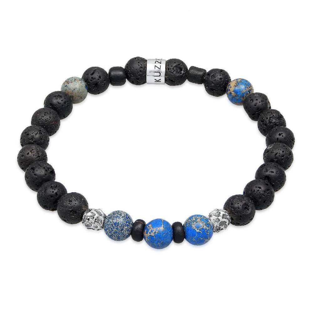 Kuzzoi Armband Kugeln | Lava, Achat (Schwarz, Blau) Tiefpreis