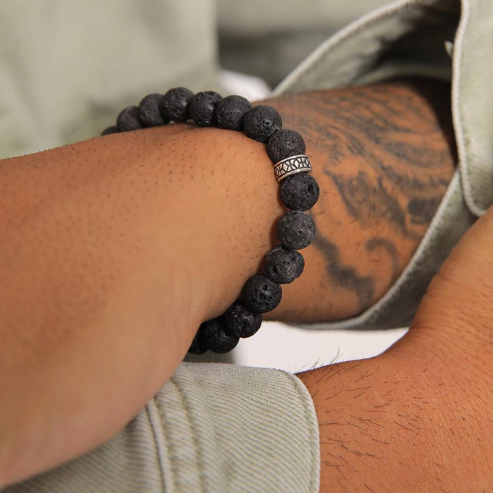 Kuzzoi Armband Vintage | Lava Perlen (Schwarz) Black Friday Preise
