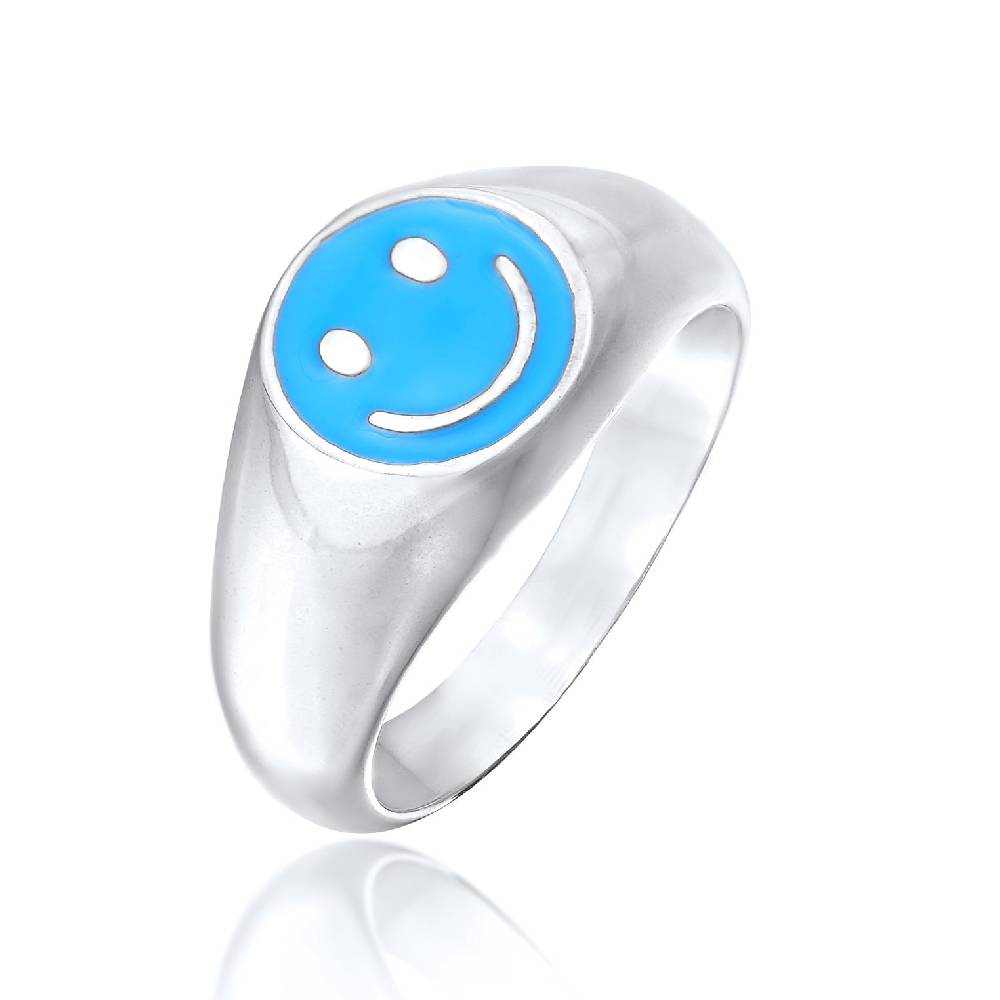 Kuzzoi Siegelring Smiling | Emaille (Blau) Lagerräumung