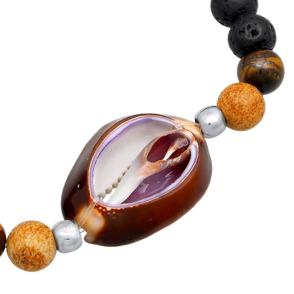 Kuzzoi Armband Kauri Muschel | Tigerauge, Lava Perlen Kauf eins, bekomm eins gratis