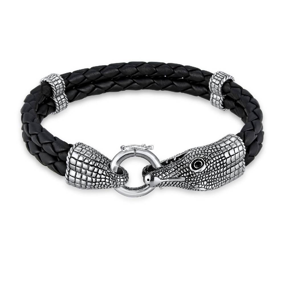 Kuzzoi Armband Krokodil | Leder, Zirkonia (Schwarz) Günstiger Verkauf