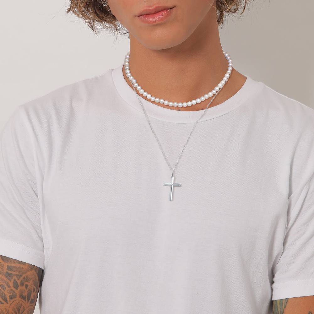 Kuzzoi Halskette Kreuz Anhänger 2er Set | Muschelkernperlen Weihnachtsangebot