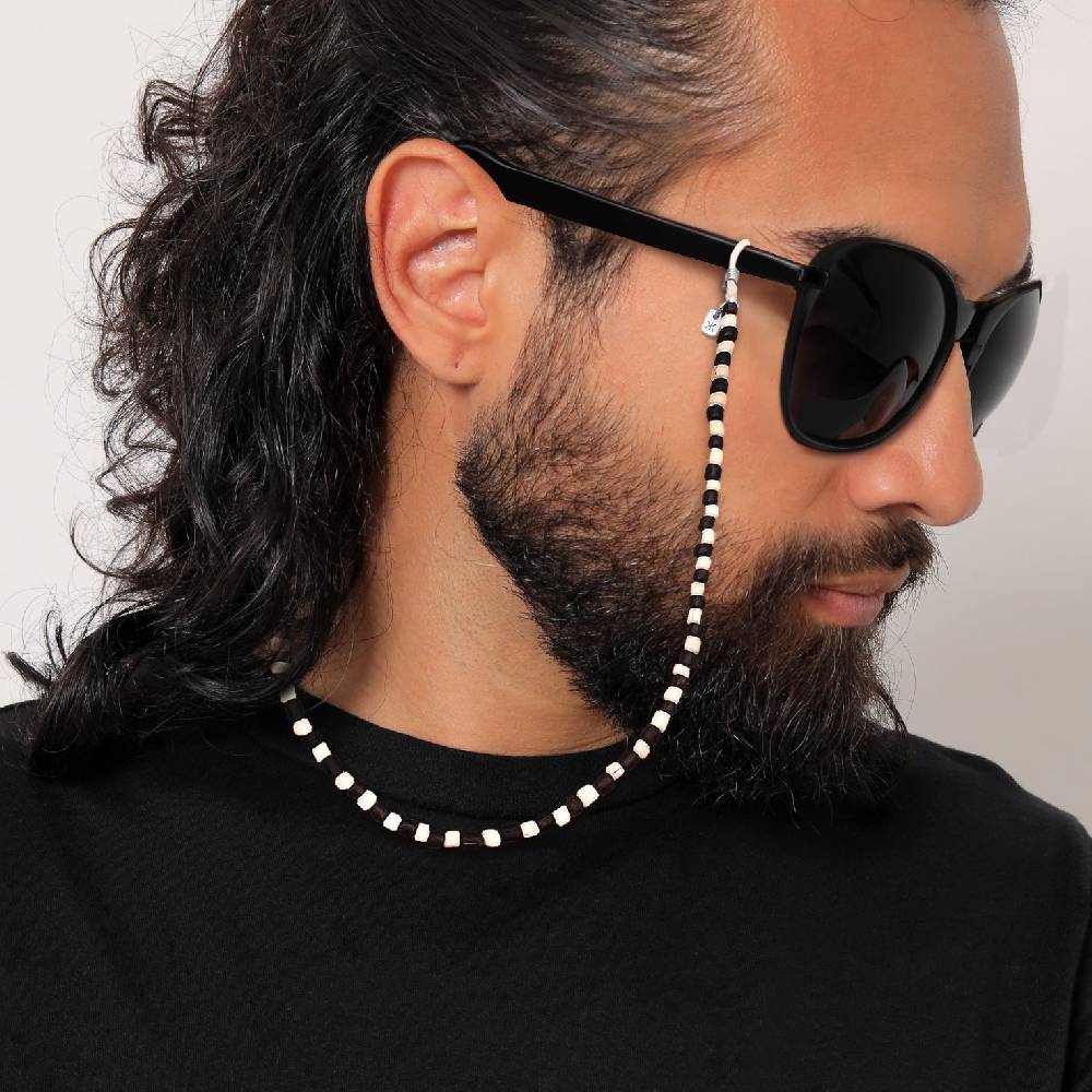 Kuzzoi Brillenkette Beads | Glas Perlen (Schwarz & Weiß) Neueste Mode
