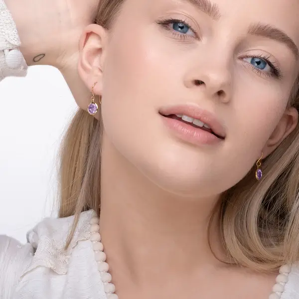 Leaf Jewelry Ohrringe Amethyst, 14 K Gelbgold Heißer Verkauf
