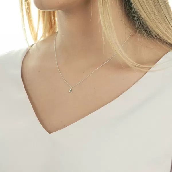 Leaf Jewelry Buchstabenketten, 14 K Weißgold mit Diamanten Saisonale Angebote