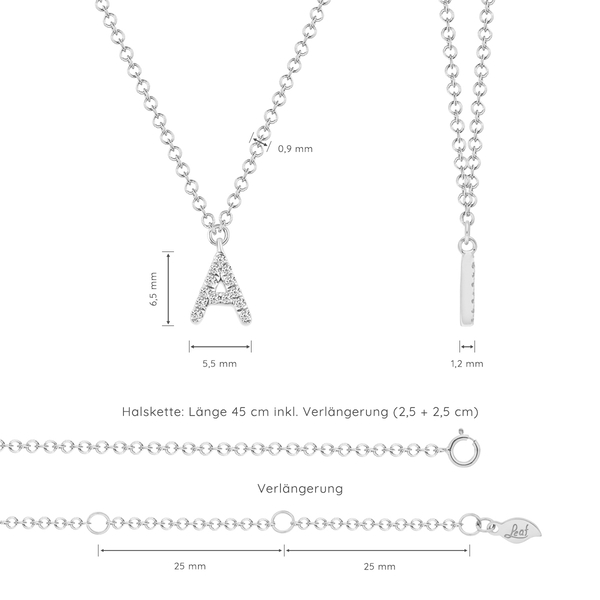 Leaf Jewelry Buchstabenketten, 14 K Weißgold mit Diamanten Saisonale Angebote