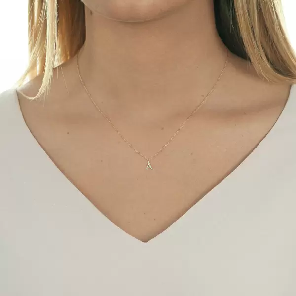 Leaf Jewelry Buchstabenketten, 14 K Rosegold mit Diamanten Räumungsverkauf